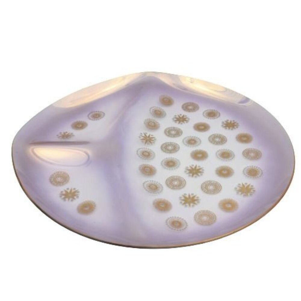 MCM Dorothy Thorpe Glama Glass 13.75" Divided Platter Gold Purple Iridescent
